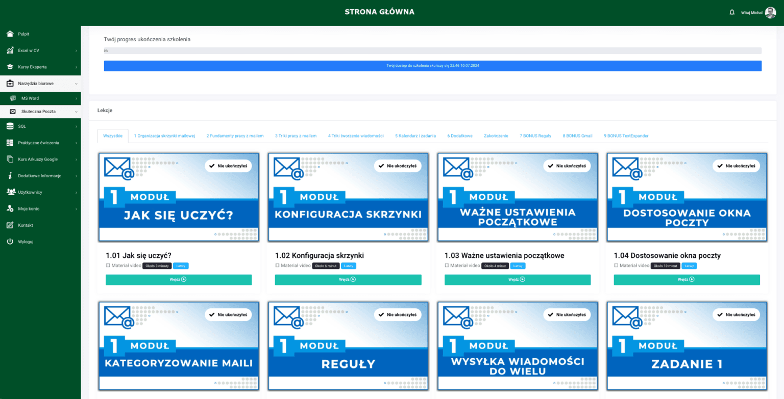 zrzut ekranu z modułu poczta